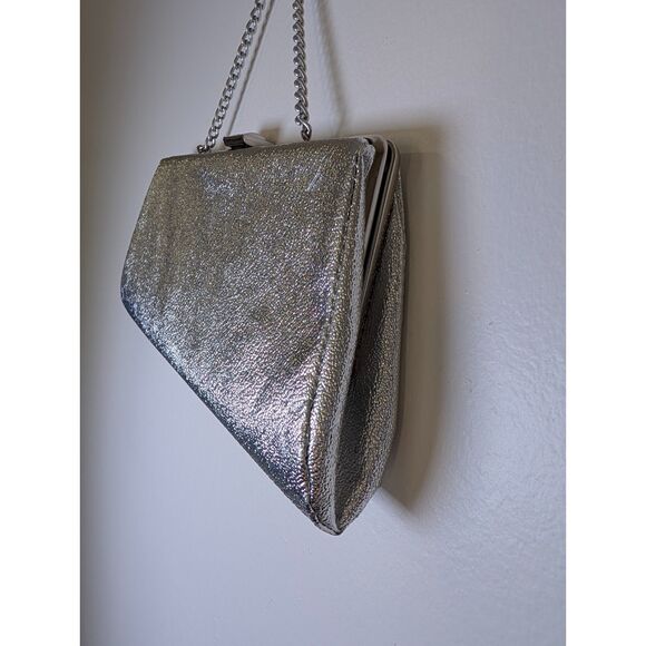 Silver Metallic Kisslock Clutch Evening Bag Prom Wedding Formal Glam Old Money - Picture 8 of 8